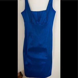 Calvin Klein blue summer dress, square neck cut, ruched, stretchy,flattering, 8
